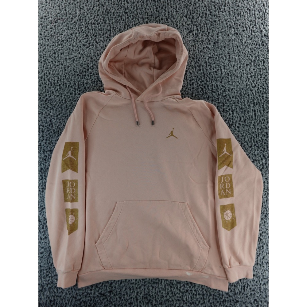 Jordan Pink Fleece Hoodie Gold Jumpman Logo Pullover Sweatshirt Size L Sample‎